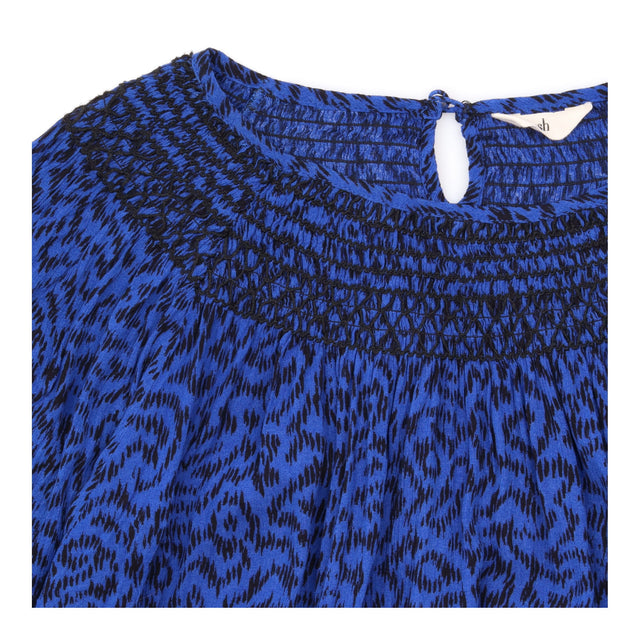 Blouse Smocked Neck Long Sleeve Animal Print