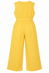 Jumpsuit Sleeveless Linen Blend Button Front Pocke