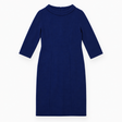 Dress Blue Textured Long Sleeve Round Neck Midi