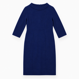 Dress Blue Textured Long Sleeve Round Neck Midi