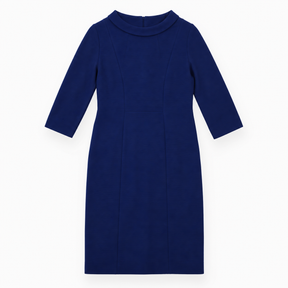 Dress Blue Textured Long Sleeve Round Neck Midi