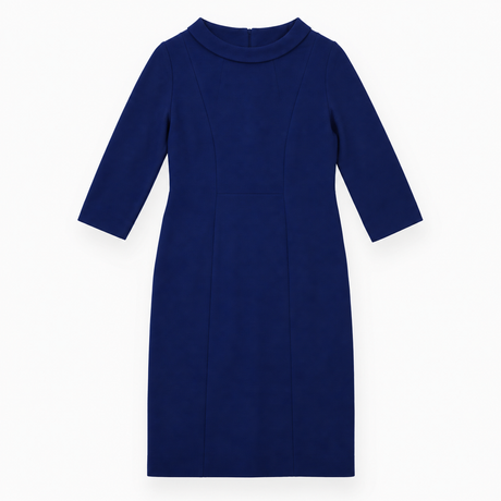 Dress Blue Textured Long Sleeve Round Neck Midi