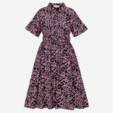 Navy Pink Abstract Print Tie Waist Maxi Dress