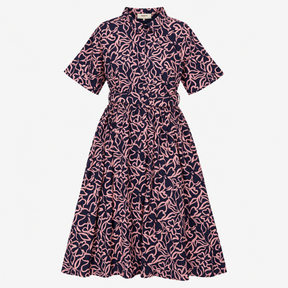 Navy Pink Abstract Print Tie Waist Maxi Dress