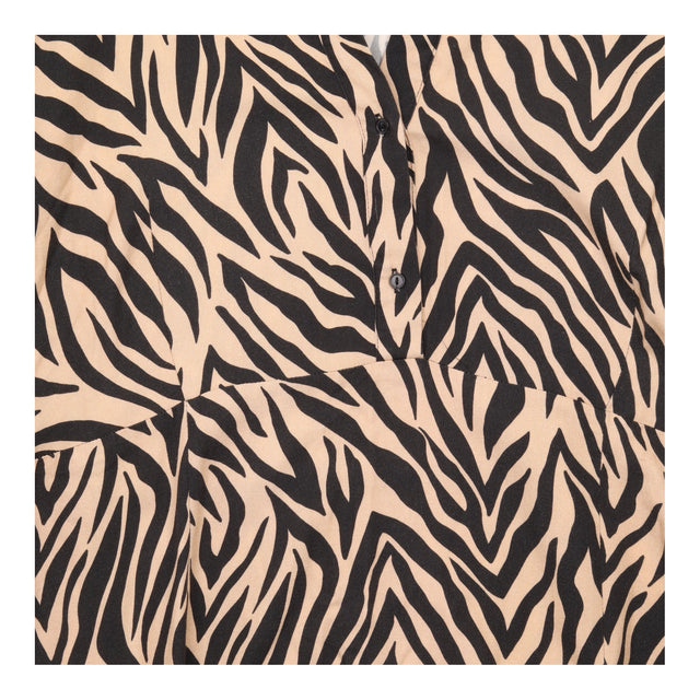 Tan and Black Zebra Print Long Sleeve Midi Shirt D