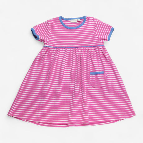 Dress Short Sleeve Pink with White Stripe Blue Tri