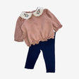 Dusty Pink Collared Sweatshirt and navy frill legg