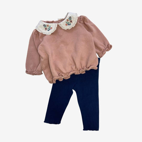 Dusty Pink Collared Sweatshirt and navy frill legg