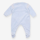 Sleepsuit blue velour stripe yolk