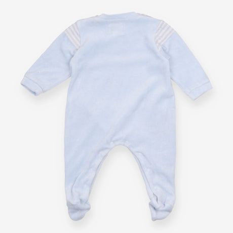 Sleepsuit blue velour stripe yolk