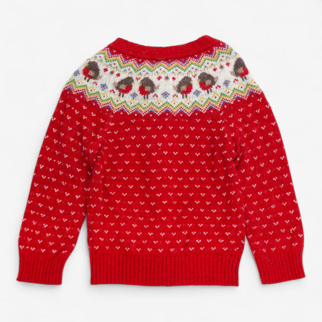 Cardigan Knit Red Robin Fairisle