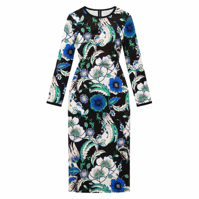 Sheath Dress Floral Print Long Sleeve