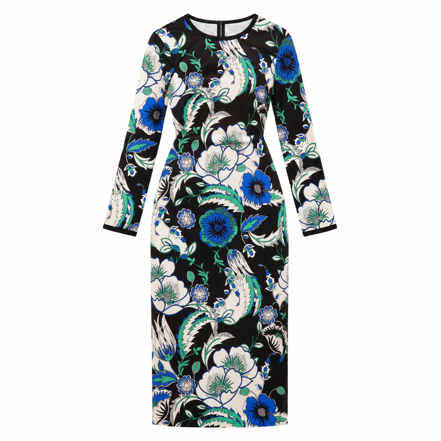 Sheath Dress Floral Print Long Sleeve