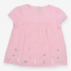 Tunic Short Sleeve Pink Bunnies and Flower