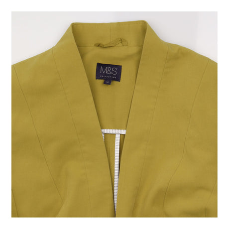 Mustard Ochre Yellow Collarless Open Front Stretch
