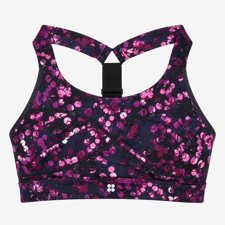 Purple Floral Print Cross-Front Racerback Sports B