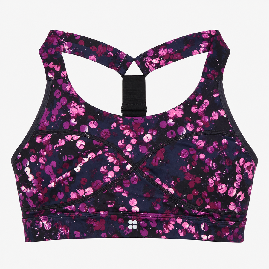 Purple Floral Print Cross-Front Racerback Sports B