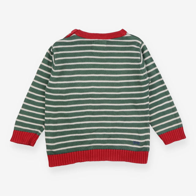 Sweater Knit Green Stripe Fox Applique