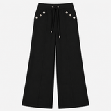 Trousers Black Wide Leg Studded Pocket Drawstring 