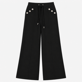 Trousers Black Wide Leg Studded Pocket Drawstring 