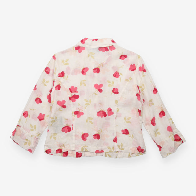 Linen Shirt Ivory Pink Floral Print Long Sleeve