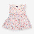Woven Dress with Ruffle Shoulders White with Red 