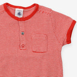 Jersey Romper Red and White Strips and Pocket