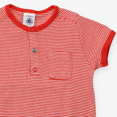 Jersey Romper Red and White Strips and Pocket