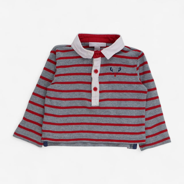 Jersey Shirt Red and Grey Stripes with Collar