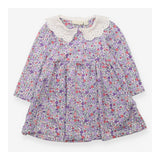 Dress LS purple ditsy white lace collar