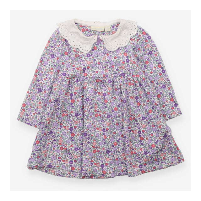 Dress LS purple ditsy white lace collar