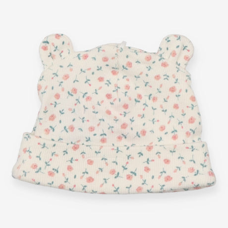 Baby Hat Cream and Pink Floral Ears