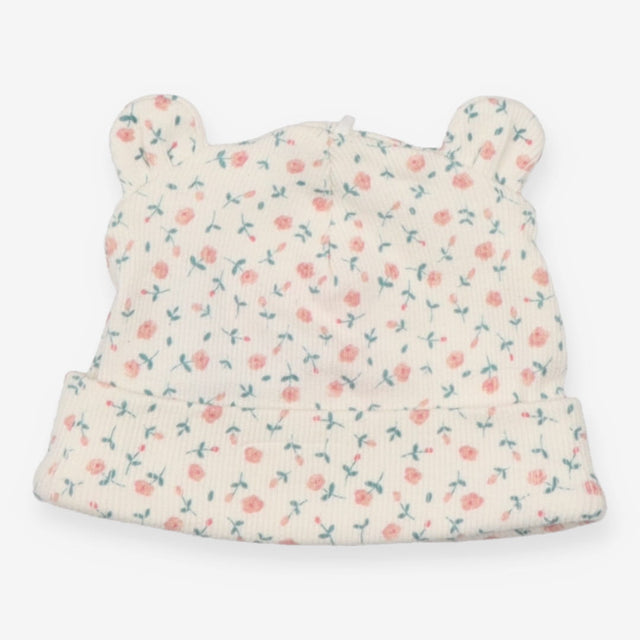 Baby Hat Cream and Pink Floral Ears