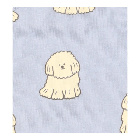 Blue bodysuit long sleeve with white fluffy dogs