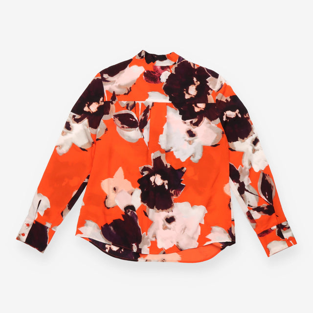 Jaeger Red Floral Tie Neck Long Sleeve Blouse