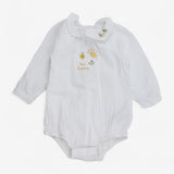 Bodysuit Long Sleeve Collar Muslin White Happy Bee