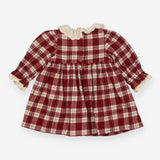 Dress long sleeve burgundy tartan collared