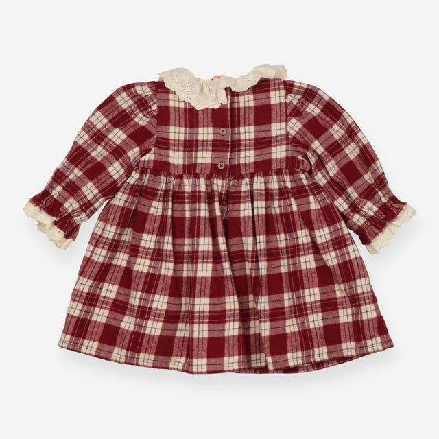 Dress long sleeve burgundy tartan collared