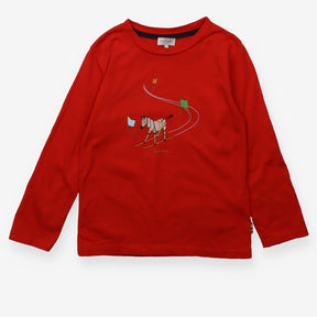 T-shirt Red Long Sleeve Skiing Zebra