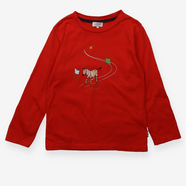 T-shirt Red Long Sleeve Skiing Zebra
