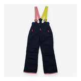 Navy ski salopettes yellow and pink straps