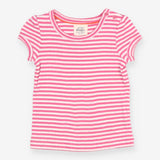 T-Shirt Short Sleeve Pointelle Pink Stripe