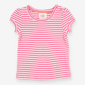 T-Shirt Short Sleeve Pointelle Pink Stripe