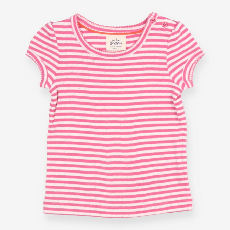 T-Shirt Short Sleeve Pointelle Pink Stripe