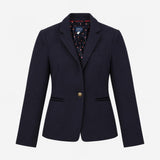 Navy Blue Polka Dot Lined Velvet Trim Stretch Sing