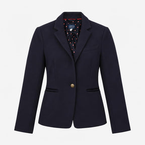 Navy Blue Polka Dot Lined Velvet Trim Stretch Sing
