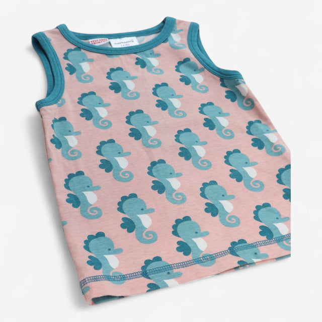 Vest Pink with Blue Seahorses and Edging