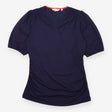 Navy Blue Ruched Wrap V-Neck Jersey Top