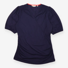 Navy Blue Ruched Wrap V-Neck Jersey Top