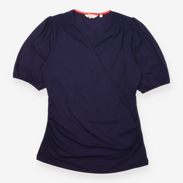 Navy Blue Ruched Wrap V-Neck Jersey Top